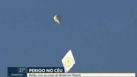 Balão é flagrado perto da Ponte Rio-Niterói, próximo à pista do Aeroporto Santos Dumont.